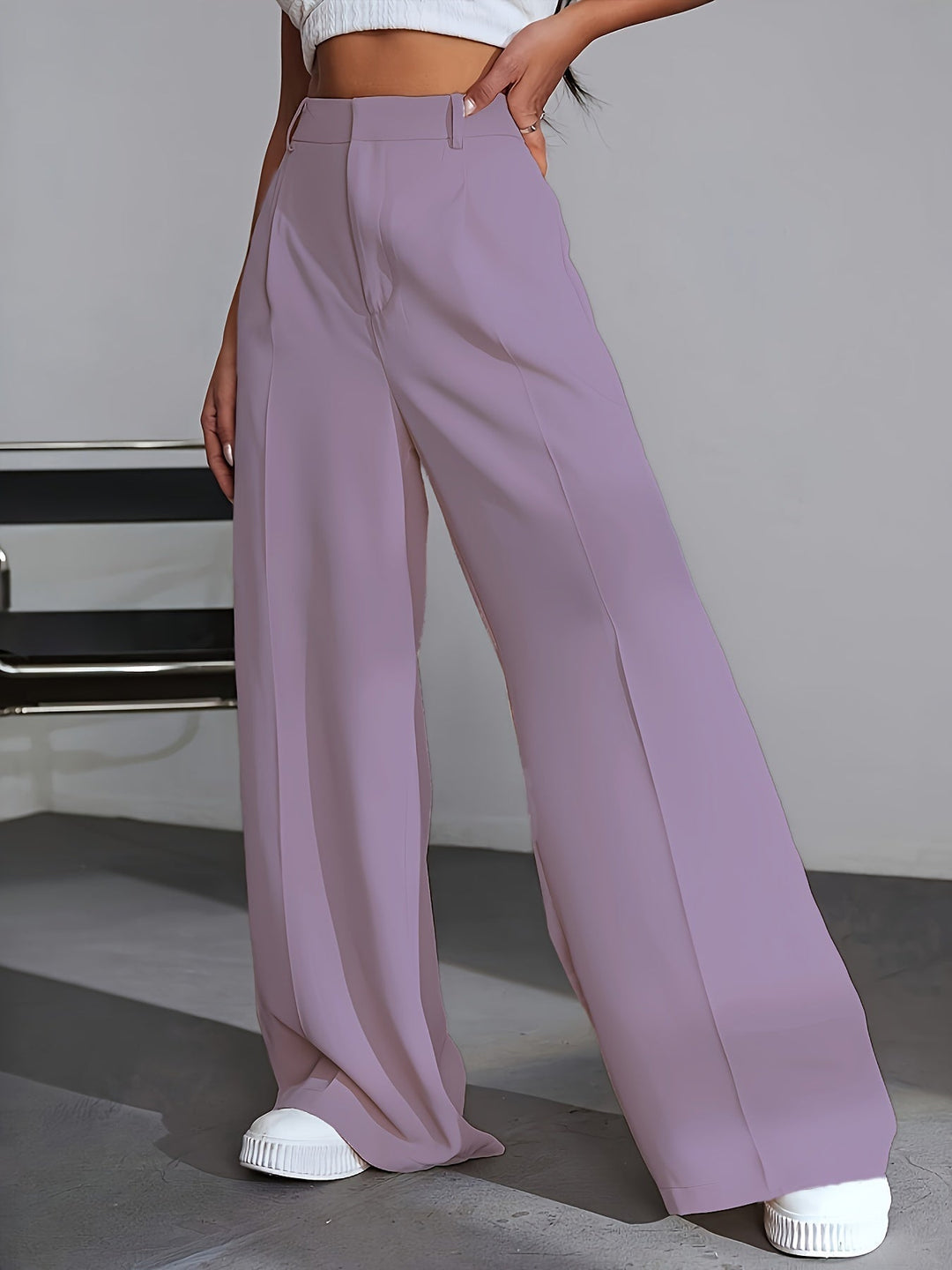 Luxury Plain Trousers With Wide Legs - Lana-S-White-Nora Luxe