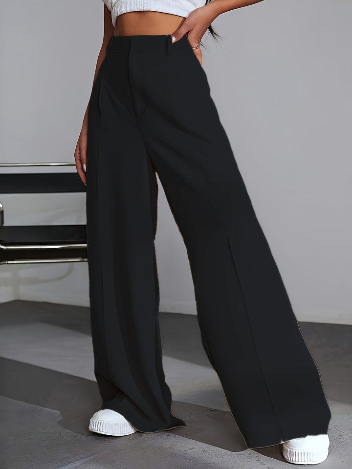 Luxury Plain Trousers With Wide Legs - Lana-S-White-Nora Luxe