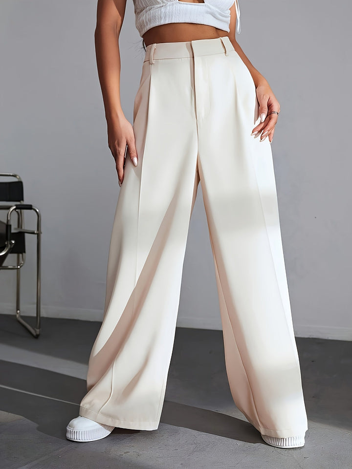 Luxury Plain Trousers With Wide Legs - Lana-S-White-Nora Luxe