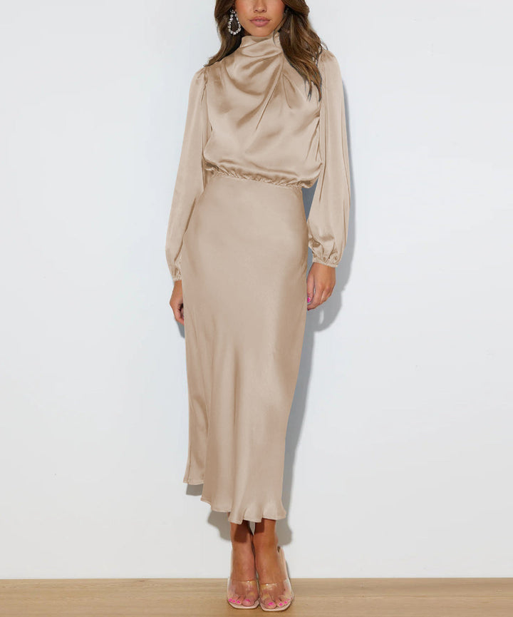 Luxury Satin Dress - Evelina-Beige-S-Nora Luxe