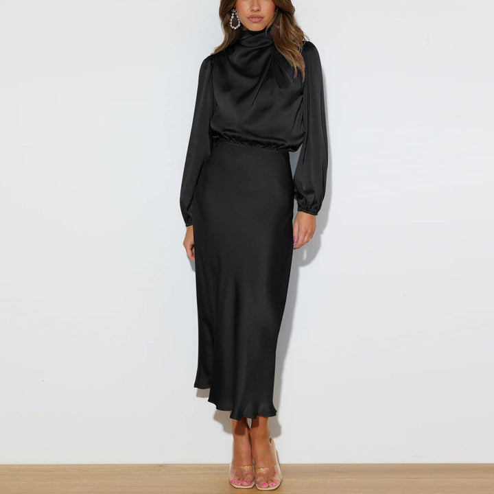 Luxury Satin Dress - Evelina-Black-S-Nora Luxe