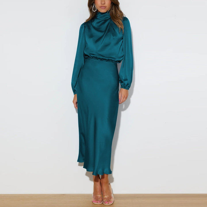 Luxury Satin Dress - Evelina-Blue-green-S-Nora Luxe