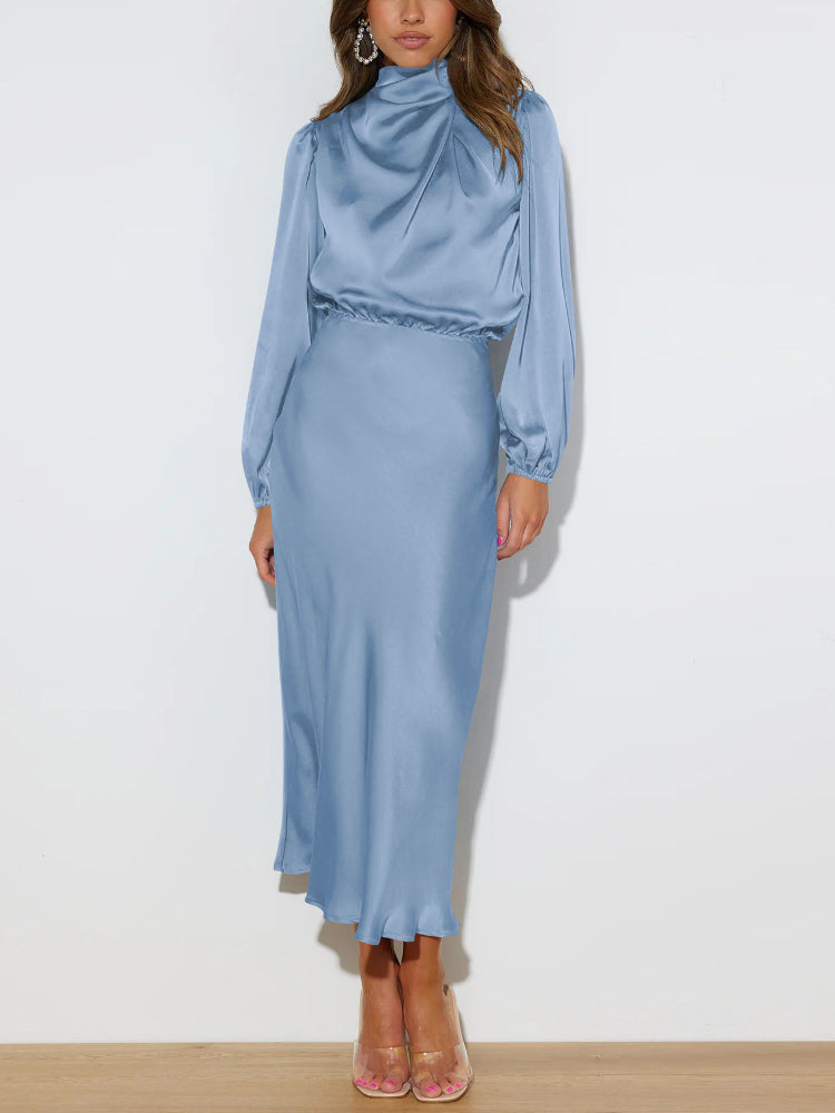 Luxury Satin Dress - Evelina-Blue-S-Nora Luxe