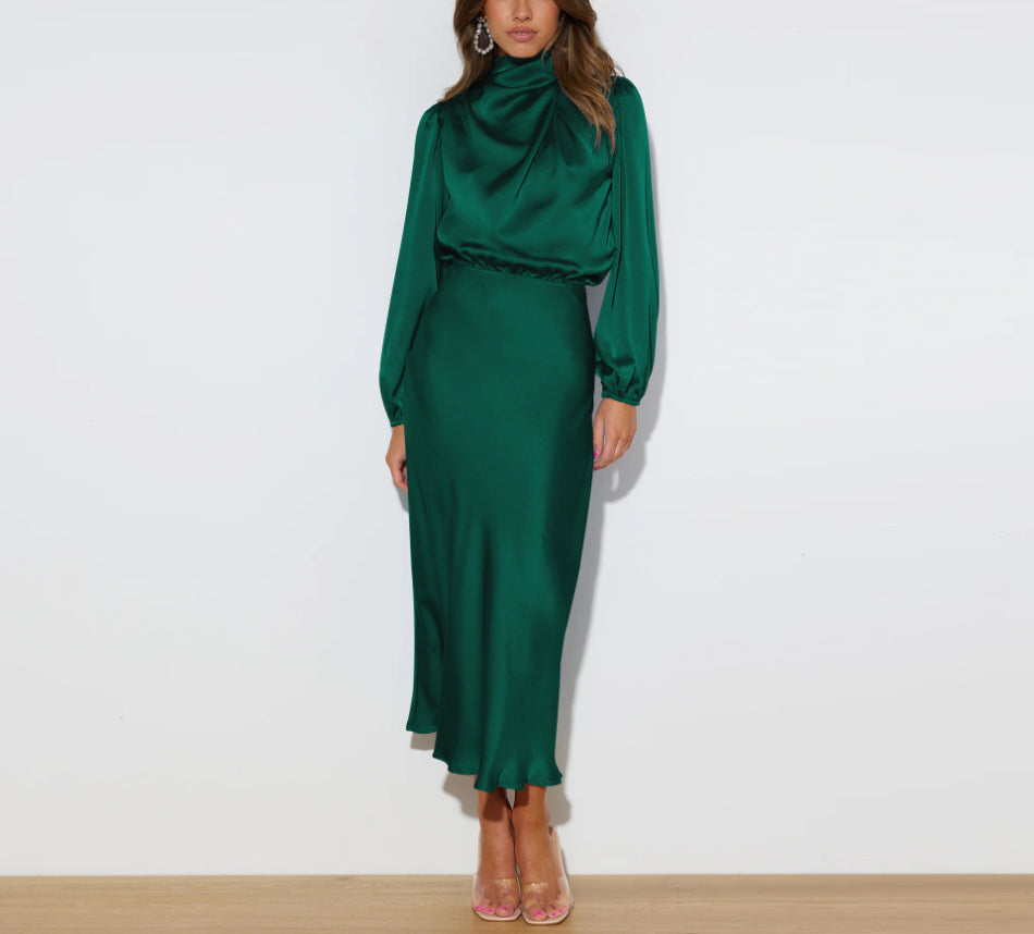 Luxury Satin Dress - Evelina-Green-S-Nora Luxe