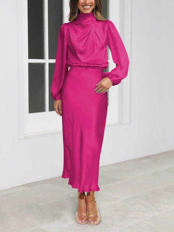 Luxury Satin Dress - Evelina-Pink-S-Nora Luxe