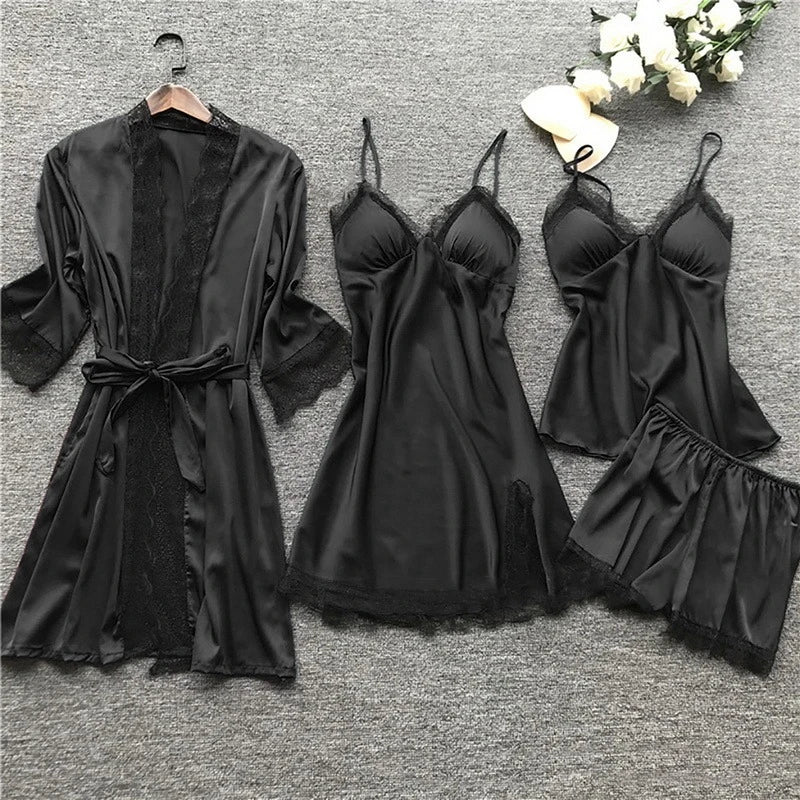 Luxury Satin Pyjama Set - Luna-Black-S-Nora Luxe