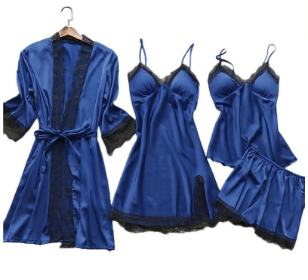 Luxury Satin Pyjama Set - Luna-Dark blue-S-Nora Luxe