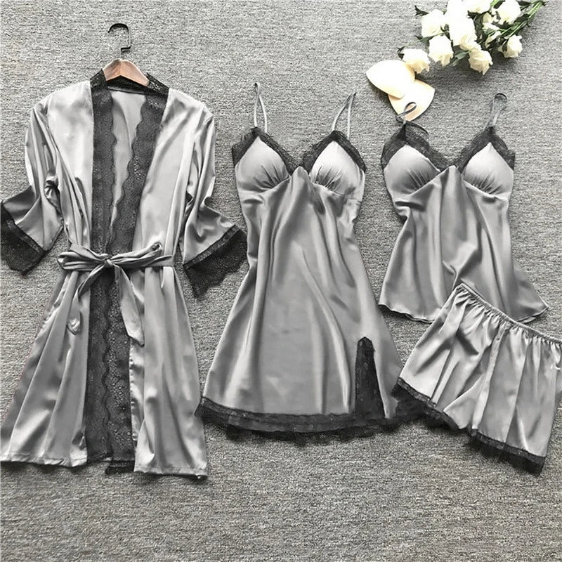 Luxury Satin Pyjama Set - Luna-Gray-S-Nora Luxe