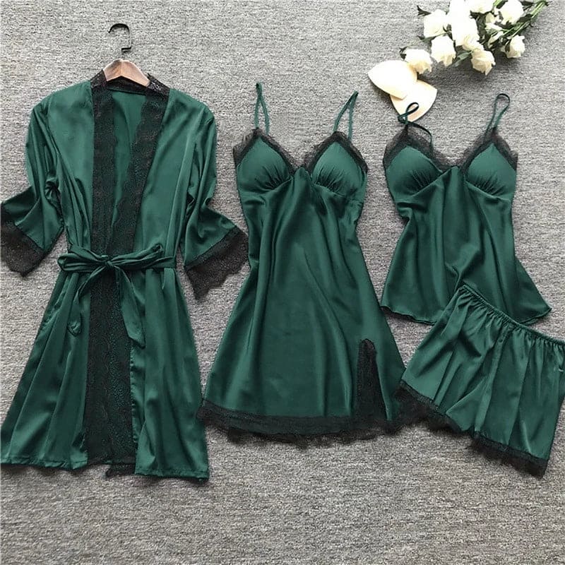 Luxury Satin Pyjama Set - Luna-Green-S-Nora Luxe
