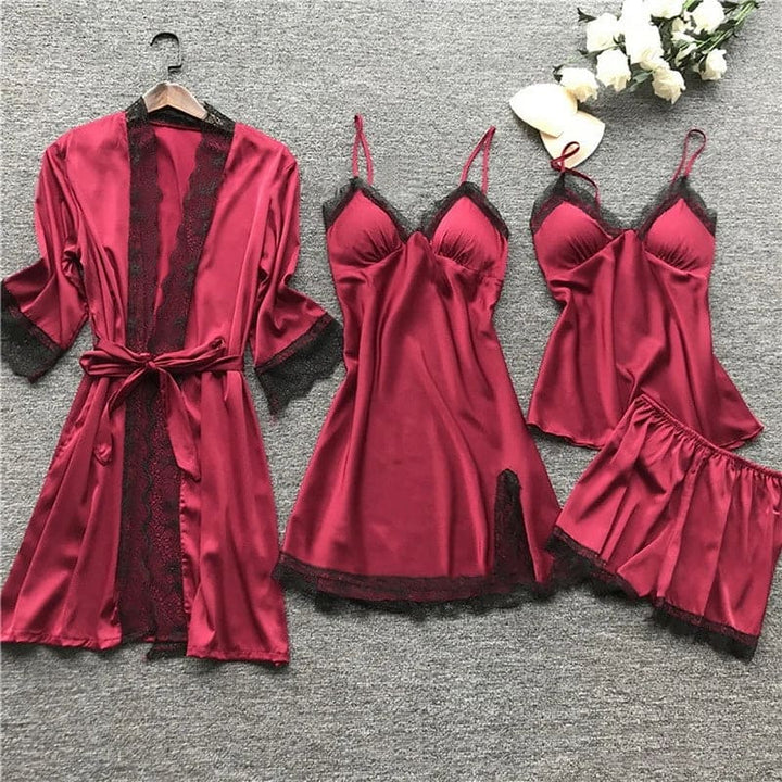 Luxury Satin Pyjama Set - Luna-Red-S-Nora Luxe
