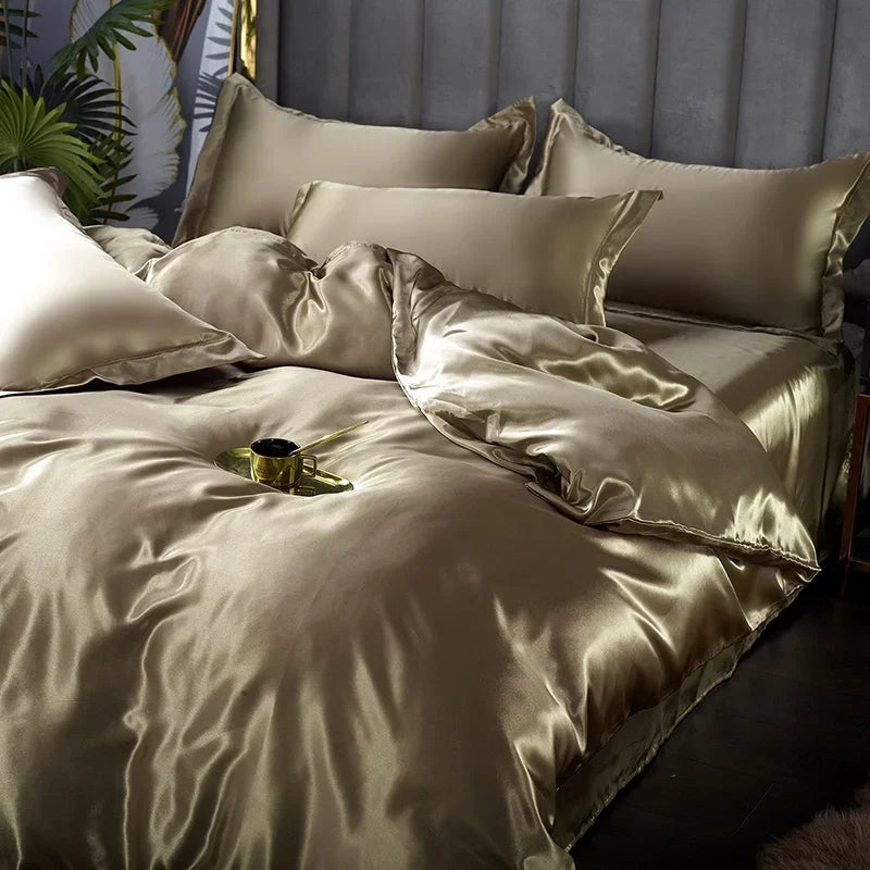 Luxury Silk Satin Bedding Set - SilkElegance-Camel-Twin size 3-piece-Nora Luxe