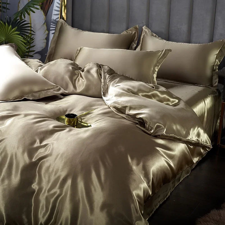 Luxury Silk Satin Bedding Set - SilkElegance-Camel-Twin size 3-piece-Nora Luxe
