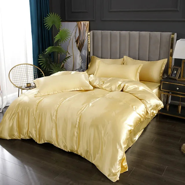 Luxury Silk Satin Bedding Set - SilkElegance-Champagne Gold-Twin size 3-piece-Nora Luxe
