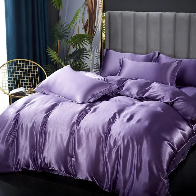 Luxury Silk Satin Bedding Set - SilkElegance-Crystal Violet-Twin size 3-piece-Nora Luxe