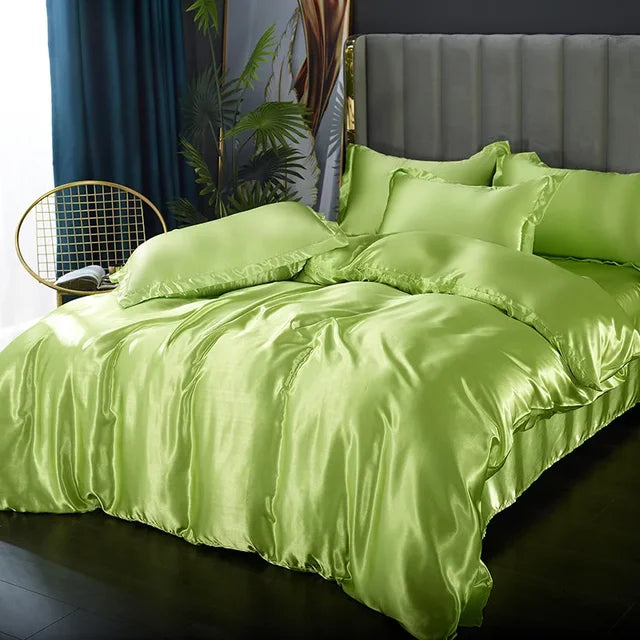 Luxury Silk Satin Bedding Set - SilkElegance-Fruit Green-Twin size 3-piece-Nora Luxe