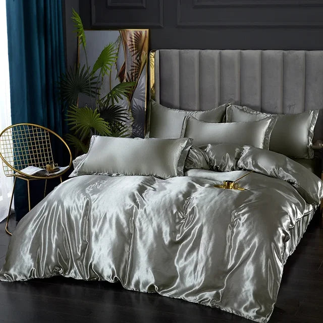 Luxury Silk Satin Bedding Set - SilkElegance-Jade-Twin size 3-piece-Nora Luxe
