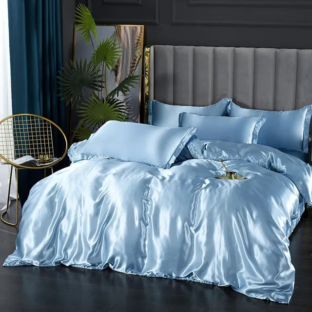 Luxury Silk Satin Bedding Set - SilkElegance-Light Blue-Twin size 3-piece-Nora Luxe
