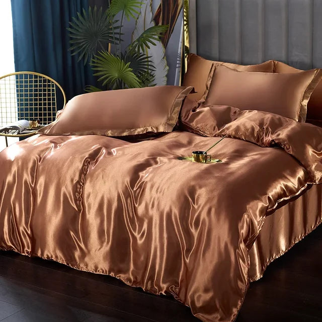 Luxury Silk Satin Bedding Set - SilkElegance-Light Brown-Twin size 3-piece-Nora Luxe