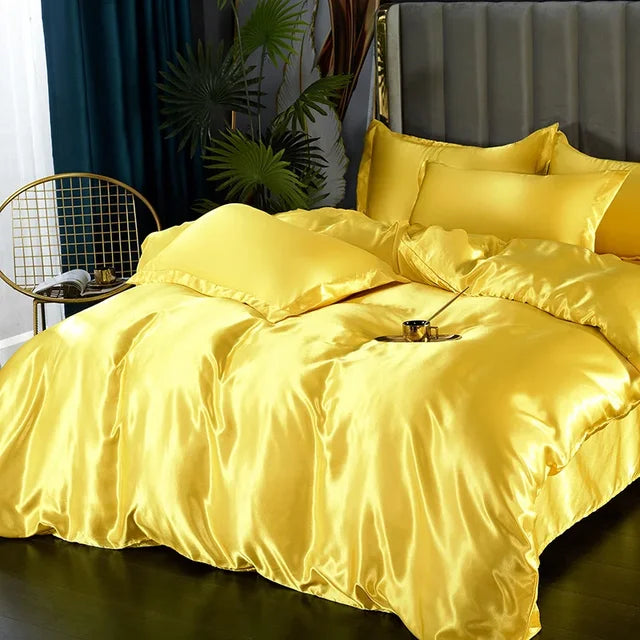Luxury Silk Satin Bedding Set - SilkElegance-Moonlight Blue-Twin size 3-piece-Nora Luxe