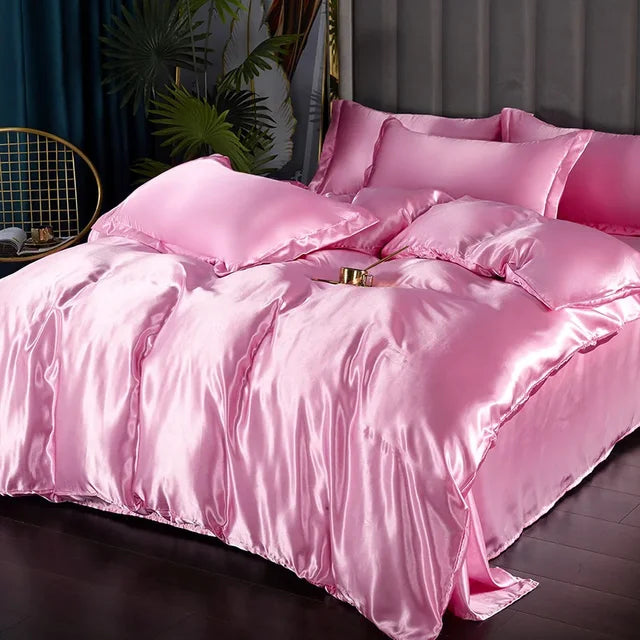 Luxury Silk Satin Bedding Set - SilkElegance-Moonlight Blue-Twin size 3-piece-Nora Luxe