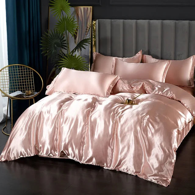 Luxury Silk Satin Bedding Set - SilkElegance-Moonlight Blue-Twin size 3-piece-Nora Luxe