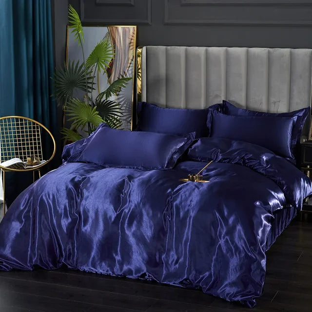 Luxury Silk Satin Bedding Set - SilkElegance-Moonlight Blue-Twin size 3-piece-Nora Luxe