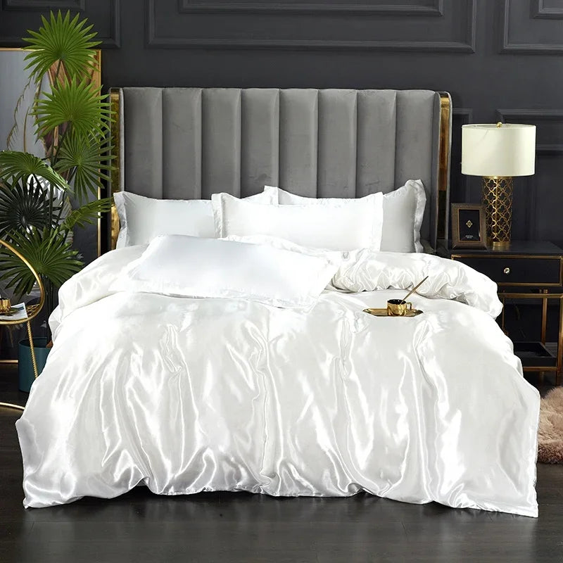 Luxury Silk Satin Bedding Set - SilkElegance-Moonlight Blue-Twin size 3-piece-Nora Luxe