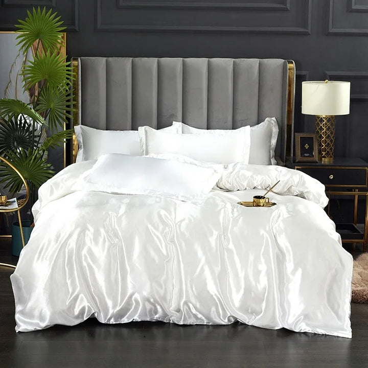 Luxury Silk Satin Bedding Set - SilkElegance-Moonlight Blue-Twin size 3-piece-Nora Luxe