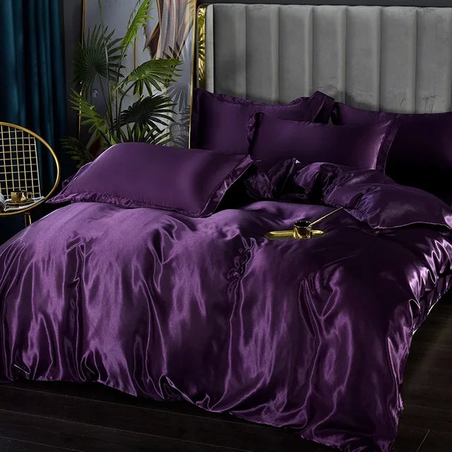 Luxury Silk Satin Bedding Set - SilkElegance-Moonlight Blue-Twin size 3-piece-Nora Luxe