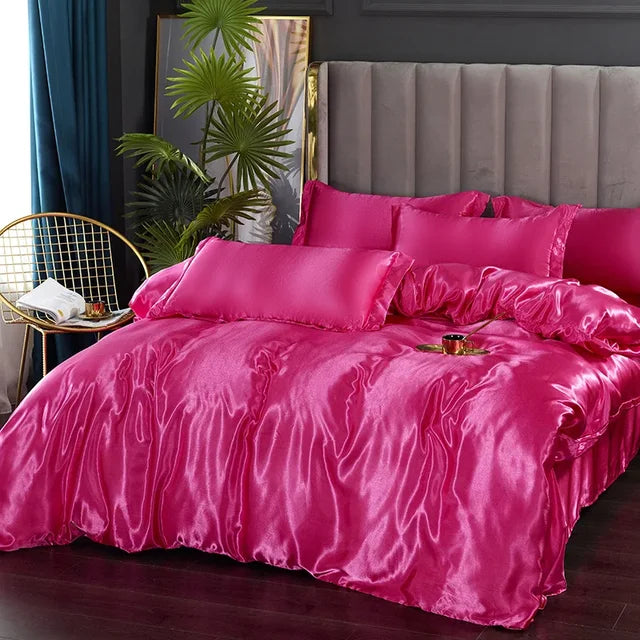 Luxury Silk Satin Bedding Set - SilkElegance-Moonlight Blue-Twin size 3-piece-Nora Luxe