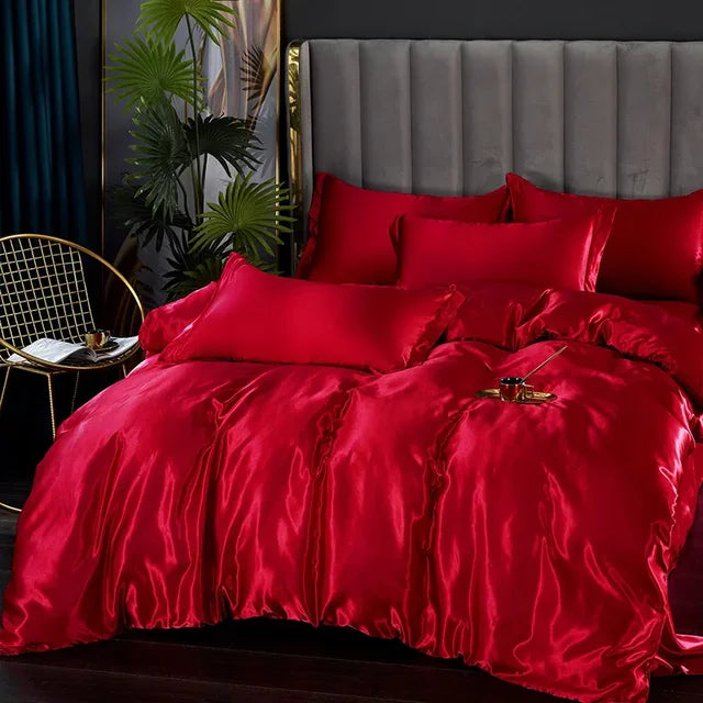 Luxury Silk Satin Bedding Set - SilkElegance-Pink Red-Twin size 3-piece-Nora Luxe