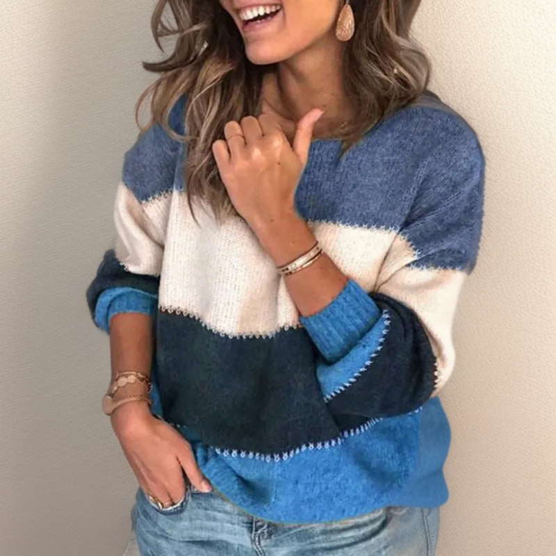 Luxury Striped Comfort Sweater - Celeste-Blue-XS-Nora Luxe