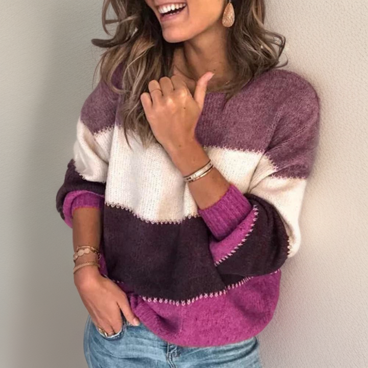 Luxury Striped Comfort Sweater - Celeste-Purple-XS-Nora Luxe