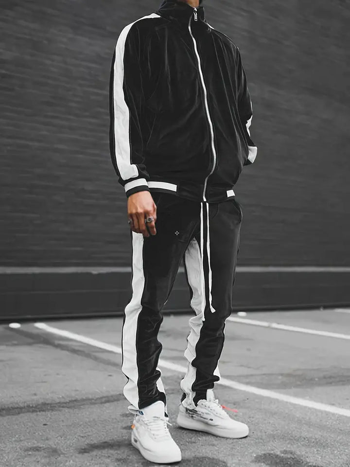 Luxury Velvet Tracksuit with Zip for Men - Mason-Black-S-Nora Luxe