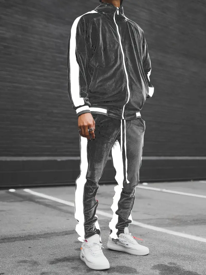 Luxury Velvet Tracksuit with Zip for Men - Mason-Gray-S-Nora Luxe