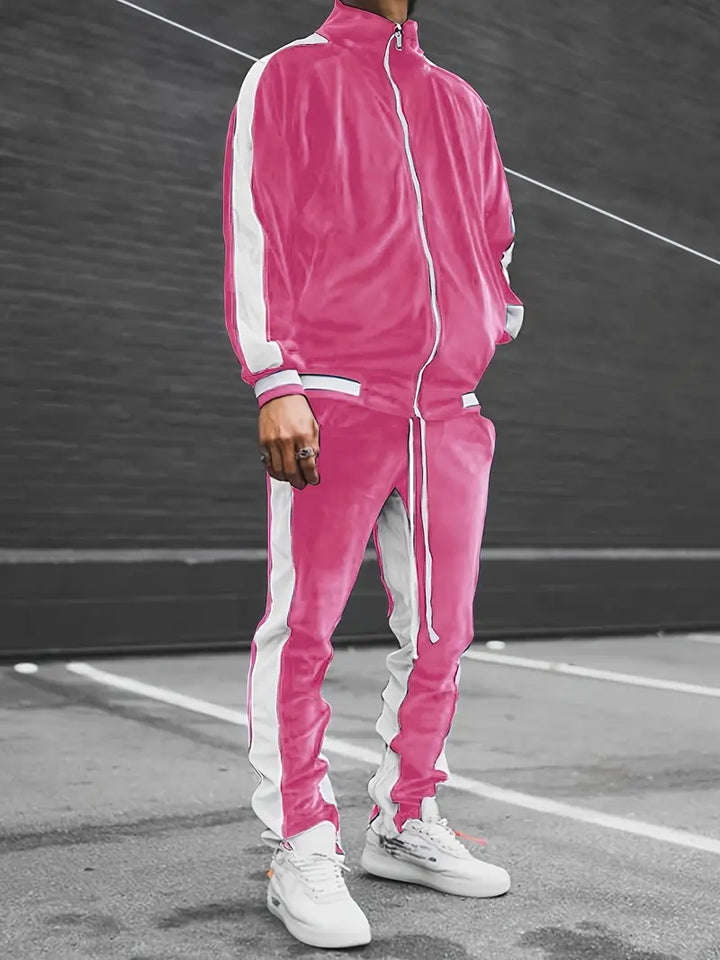 Luxury Velvet Tracksuit with Zip for Men - Mason-Pink-S-Nora Luxe
