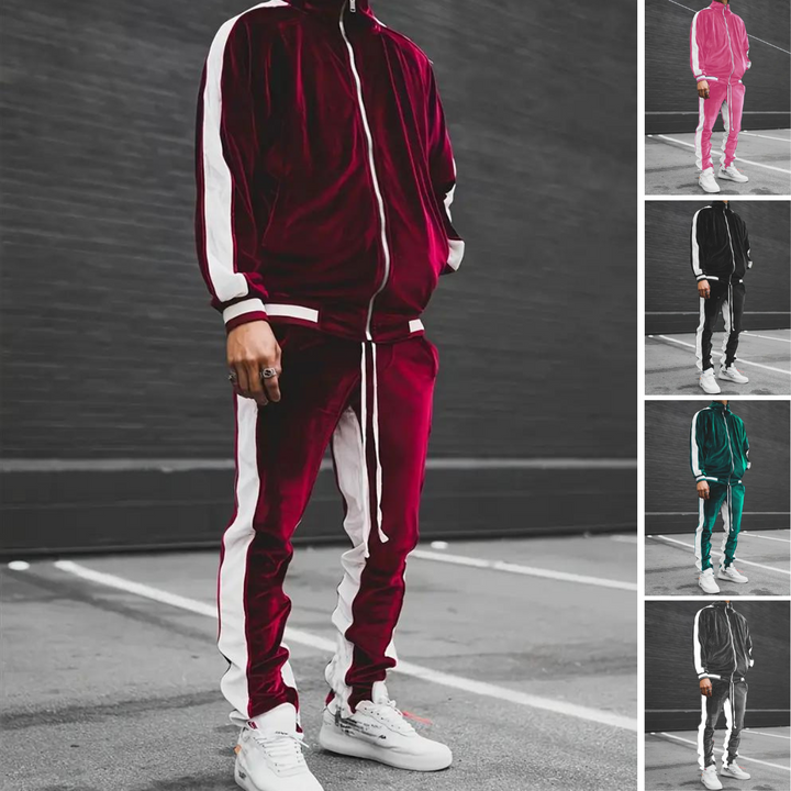 Luxury Velvet Tracksuit with Zip for Men - Mason-Royal Blue-S-Nora Luxe