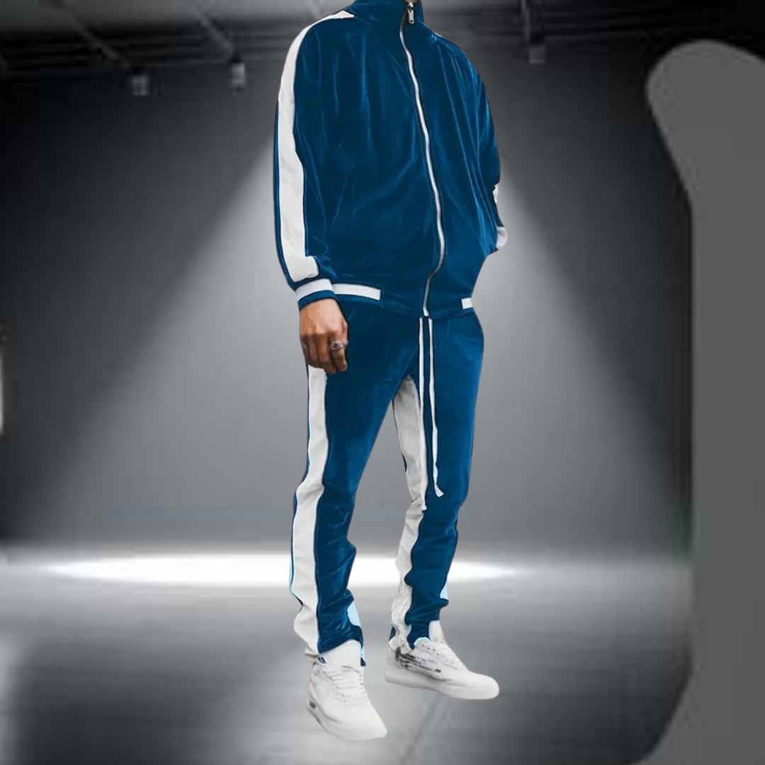 Luxury Velvet Tracksuit with Zip for Men - Mason-Royal Blue-S-Nora Luxe