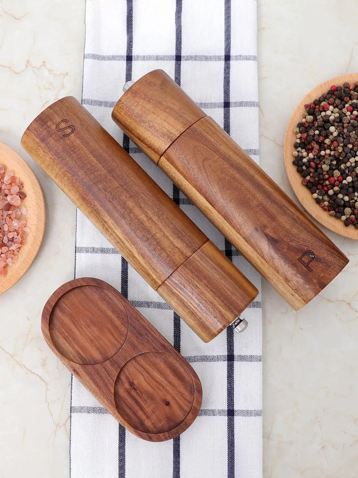 Luxury Wooden Salt and Pepper Mill Set with Tray - WoodSpice-Nora Luxe