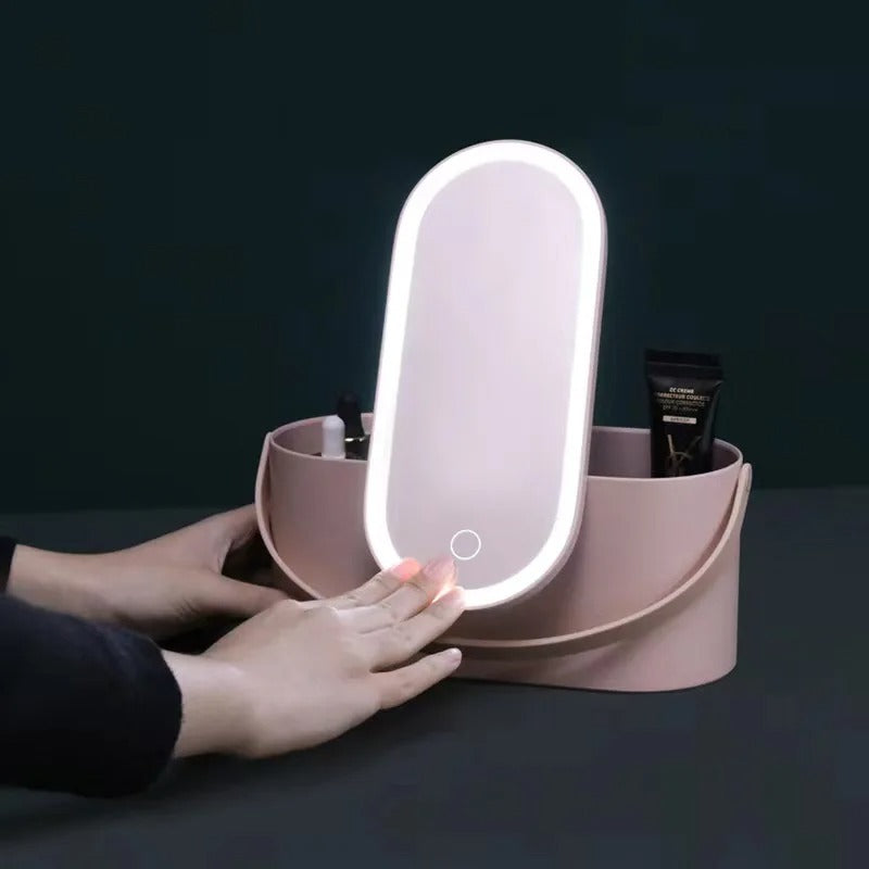 Make-up Case with LED Mirror - Lumivault-Pink-The Livary