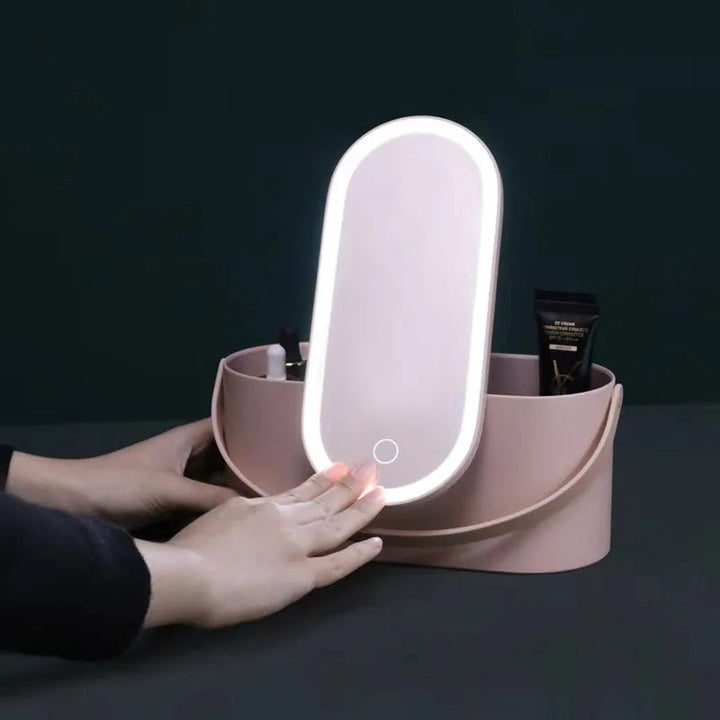 Make-up Case with LED Mirror - Lumivault-Pink-The Livary