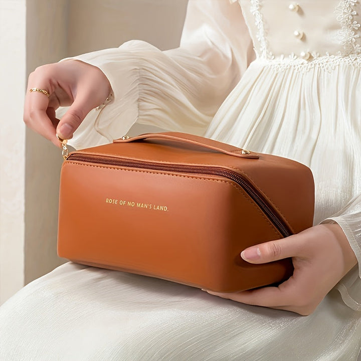 MAKEUP ORGANIZER WITH ZIPPER – LUXURY TOILETRY BAG FOR TRAVEL-Brown-Nora Luxe