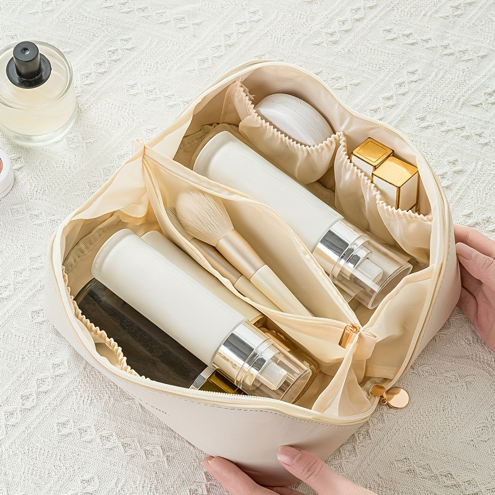 MAKEUP ORGANIZER WITH ZIPPER – LUXURY TOILETRY BAG FOR TRAVEL-Brown-Nora Luxe