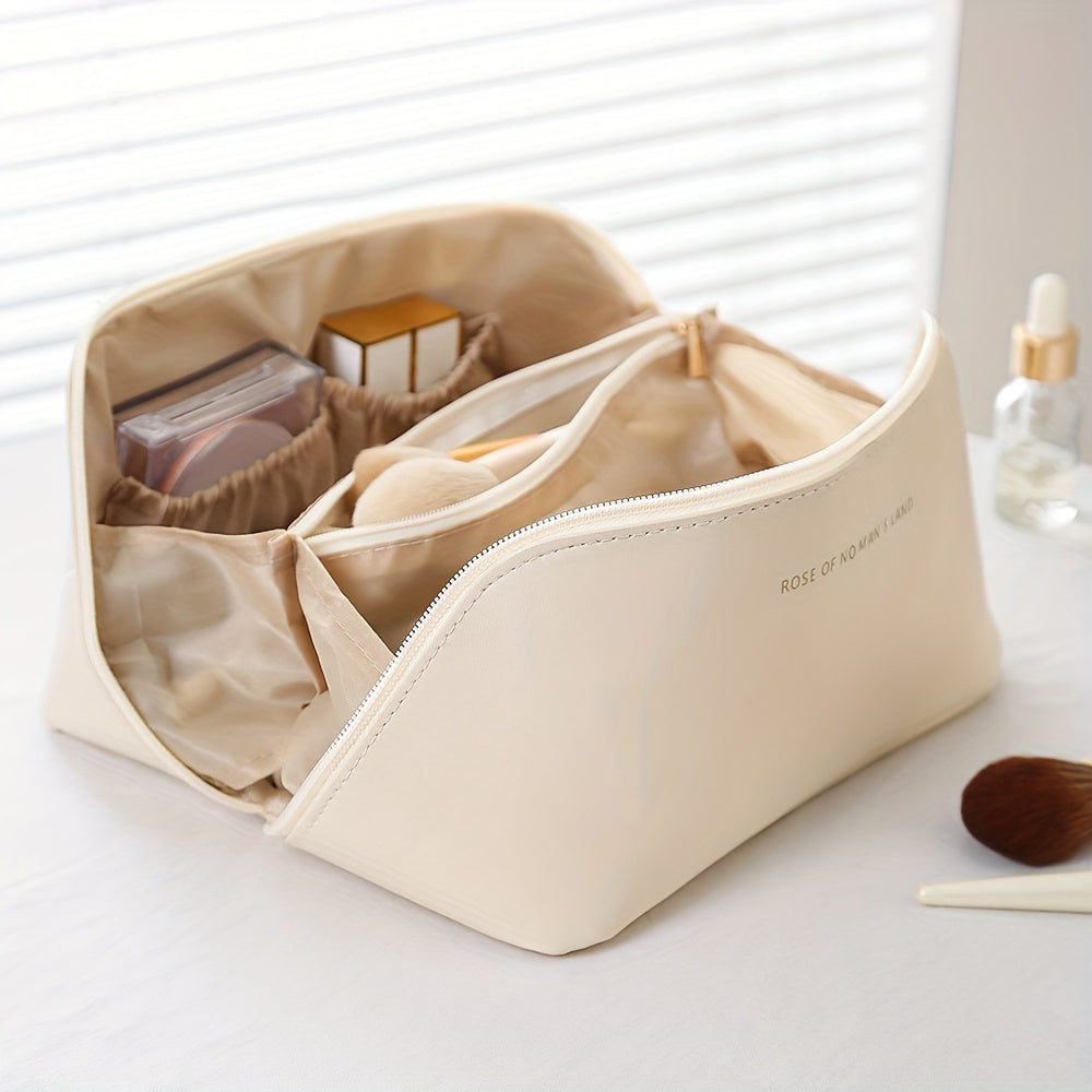 MAKEUP ORGANIZER WITH ZIPPER – LUXURY TOILETRY BAG FOR TRAVEL-Brown-Nora Luxe