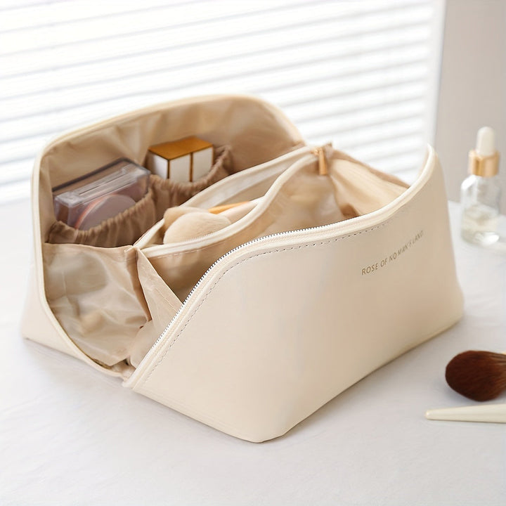 MAKEUP ORGANIZER WITH ZIPPER – LUXURY TOILETRY BAG FOR TRAVEL-Brown-Nora Luxe