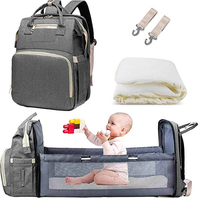 Convertible Baby Nappy Backpack with Foldable Bassinet – Waterproof Multi-Pocket Design