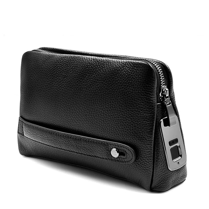 Men’s Leather Anti-Theft Clutch with Fingerprint Lock – Blackish-Blue