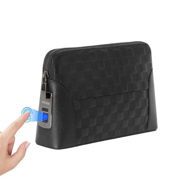 Men’s Leather Handbag with Fingerprint Lock – Anti-Theft Clutch & Wallet