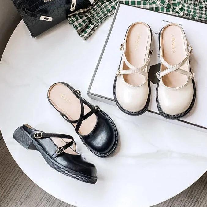 Mary Jane Pumps with Stylish Buckle - Clara-Ivory-2.5-Nora Luxe