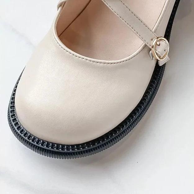 Mary Jane Pumps with Stylish Buckle - Clara-Ivory-2.5-Nora Luxe